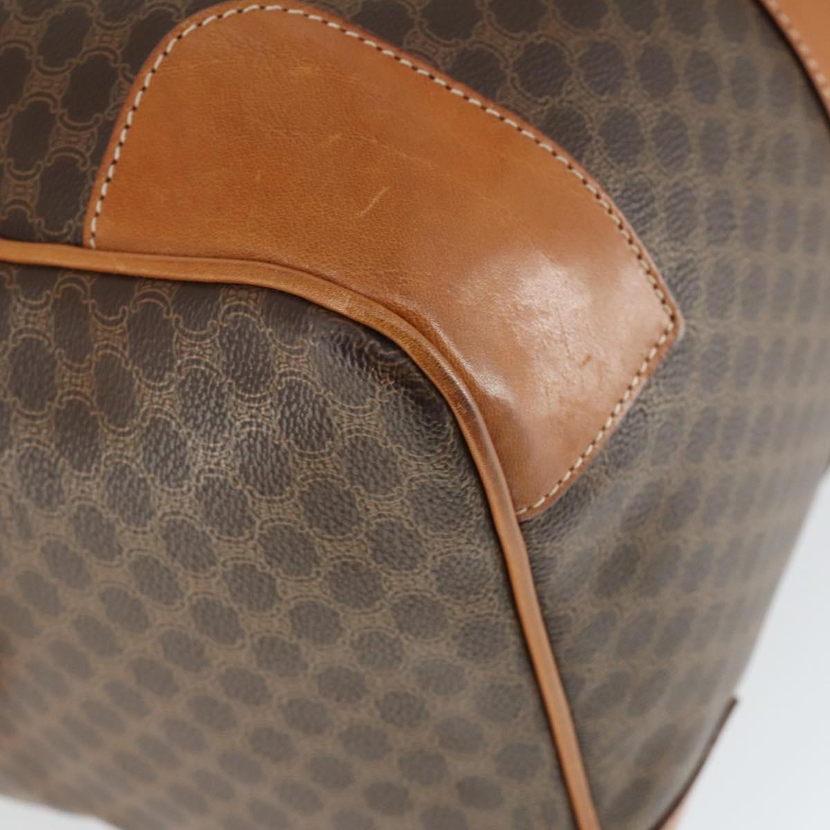 CELINE Macadam Canvas Boston Bag PVC Leather Brown Gold Auth 165025V