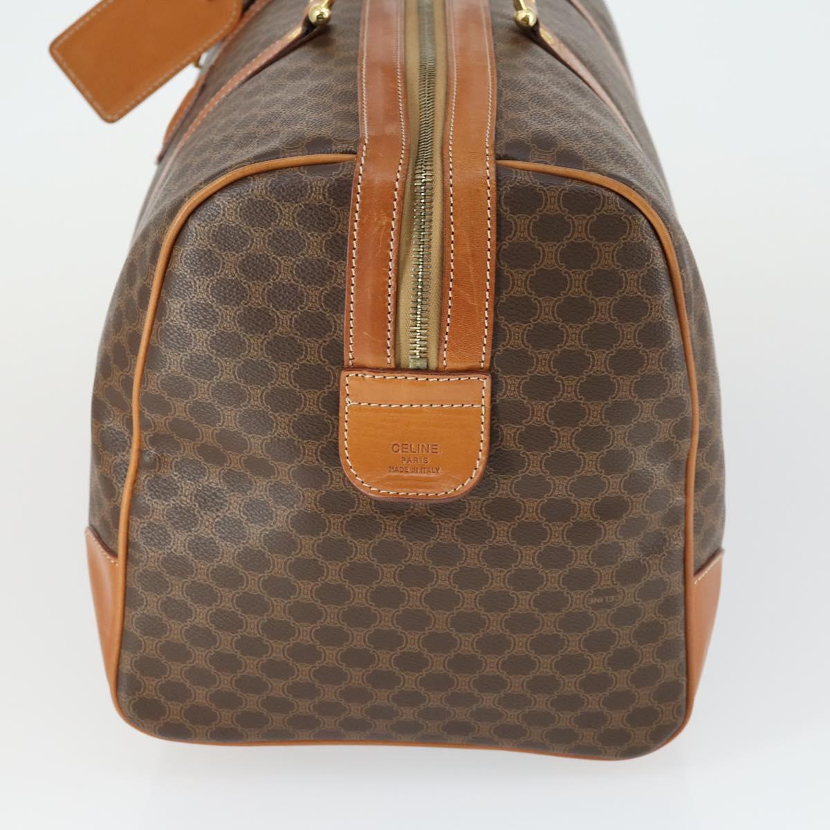 CELINE Macadam Canvas Boston Bag PVC Leather Brown Gold Auth 165025V