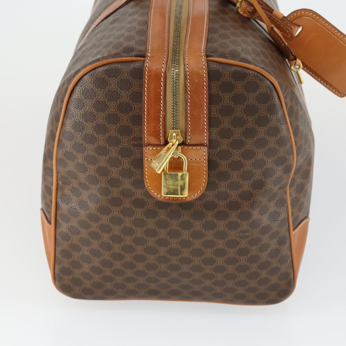 CELINE Macadam Canvas Boston Bag PVC Leather Brown Gold Auth 165025V