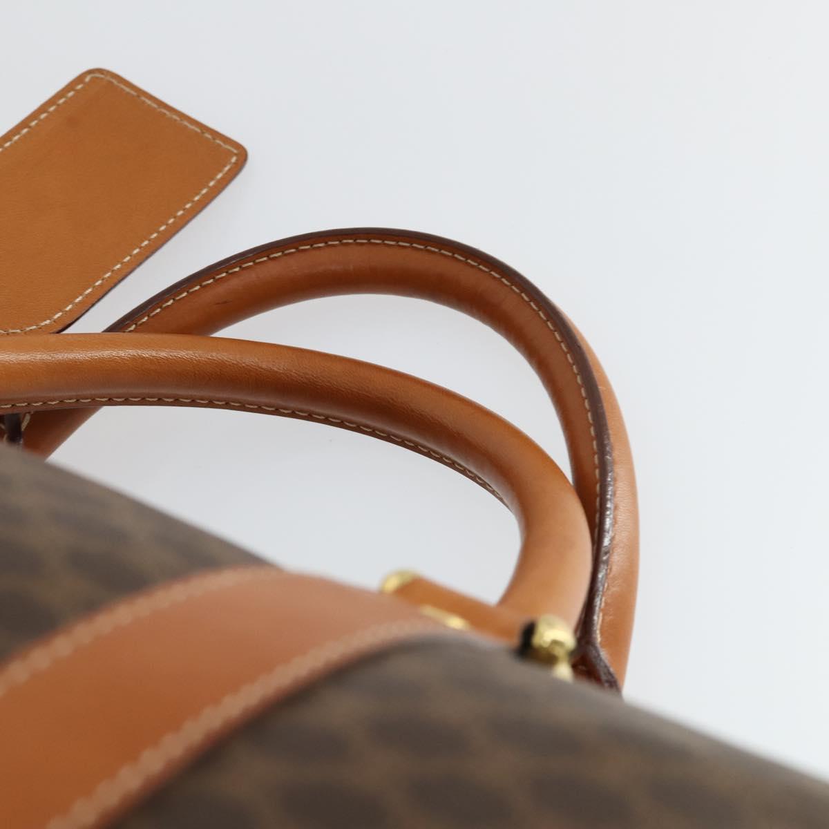 CELINE Macadam Canvas Boston Bag PVC Leather Brown Gold Auth 165025V