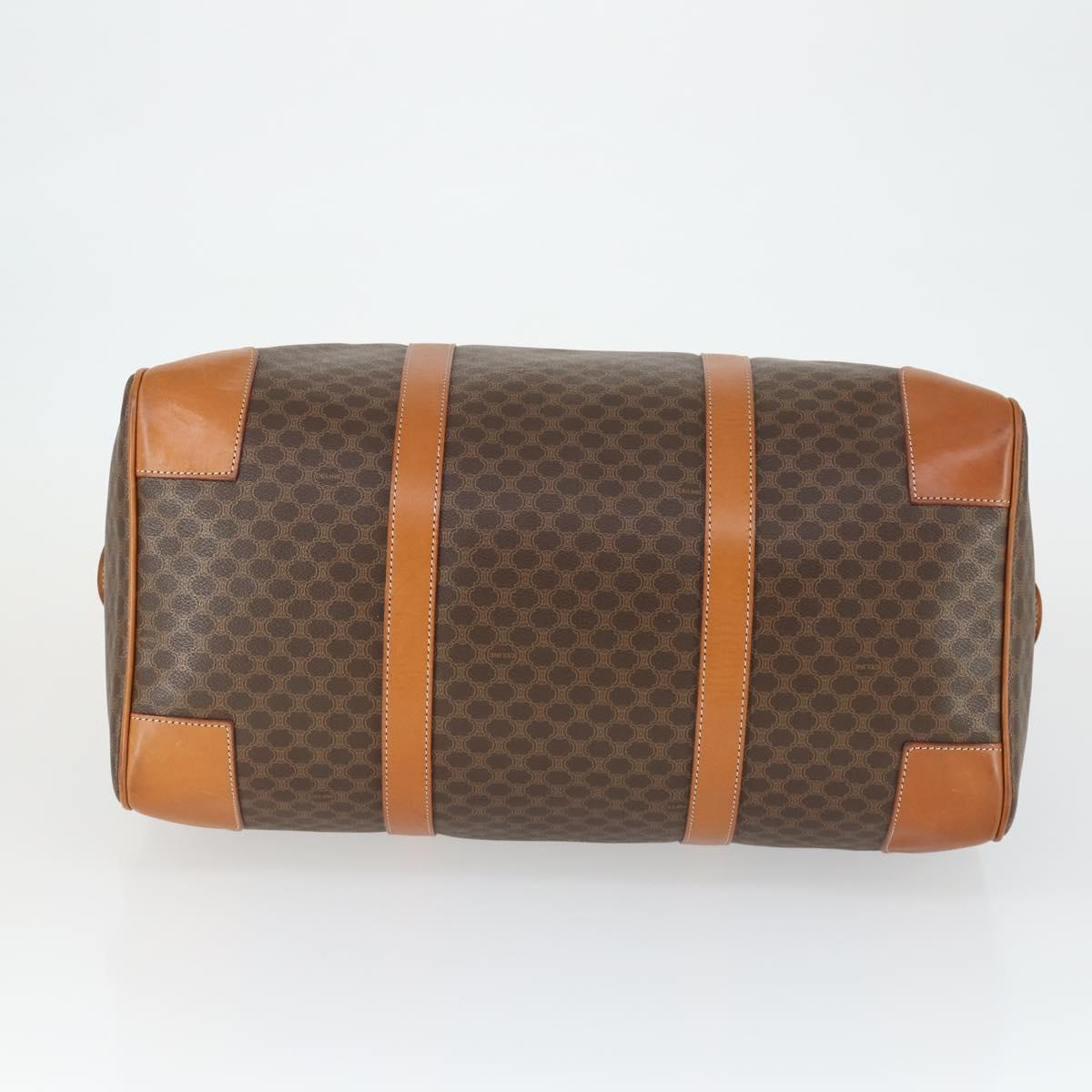 CELINE Macadam Canvas Boston Bag PVC Leather Brown Gold Auth 165025V