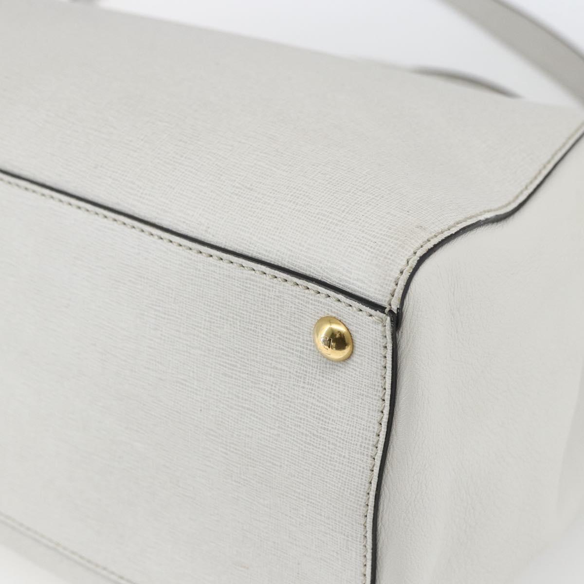 FENDI Hand Bag Leather 2way White Gold Auth 165027
