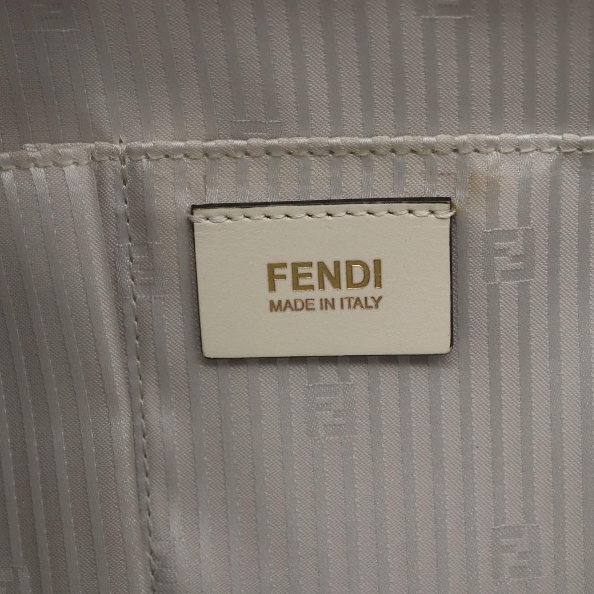 FENDI Hand Bag Leather 2way White Gold Auth 165027