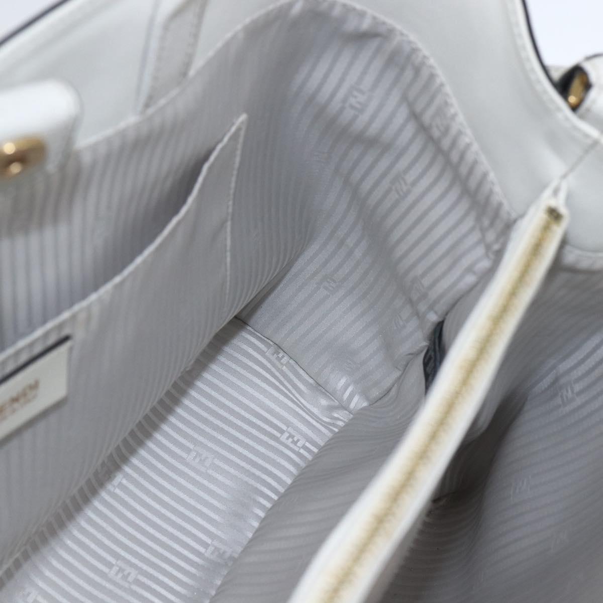 FENDI Hand Bag Leather 2way White Gold Auth 165027