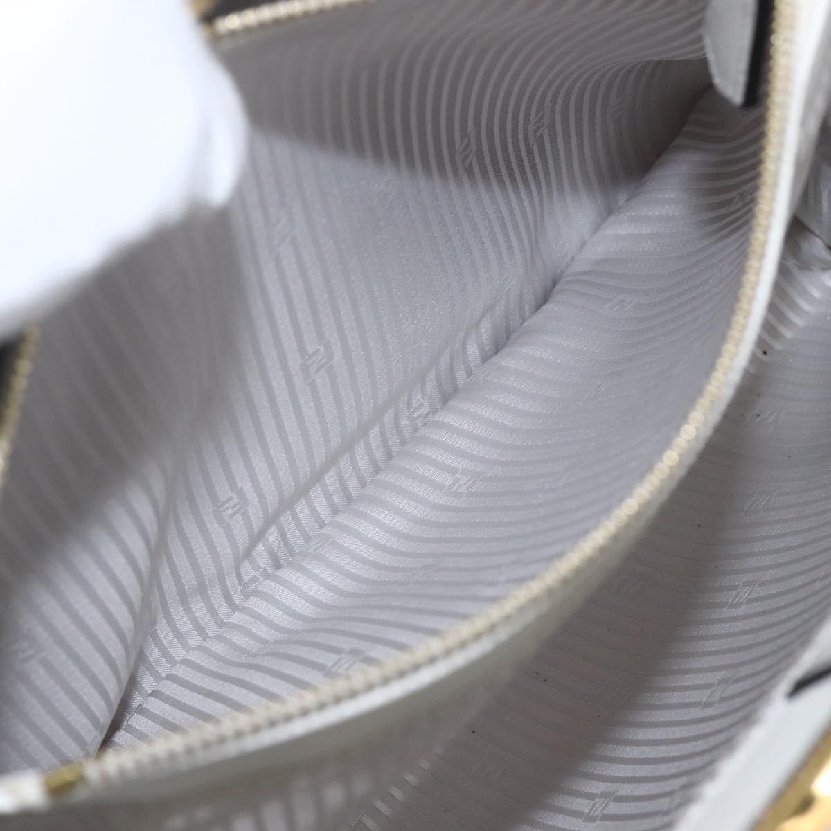 FENDI Hand Bag Leather 2way White Gold Auth 165027