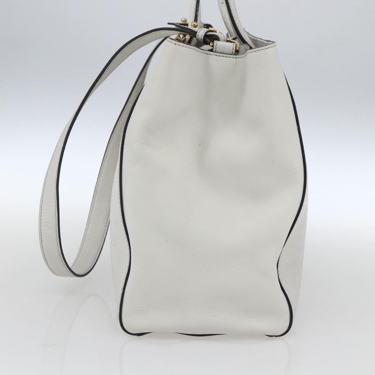 FENDI Hand Bag Leather 2way White Gold Auth 165027