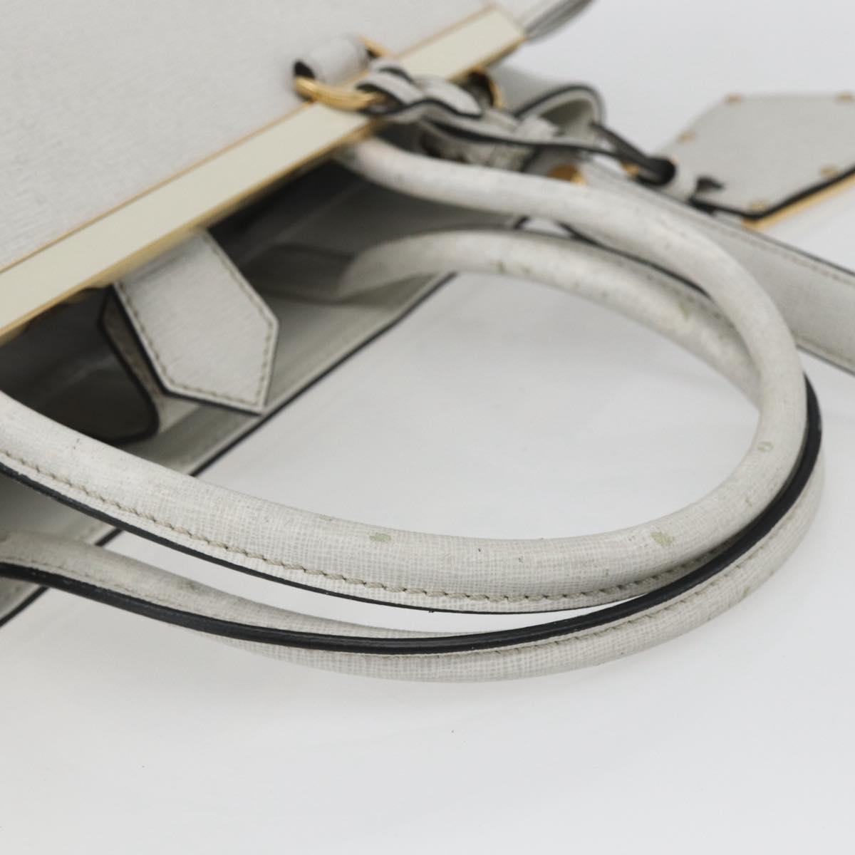 FENDI Hand Bag Leather 2way White Gold Auth 165027