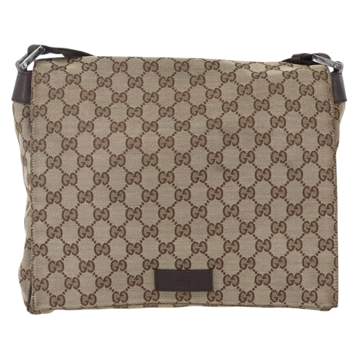 GUCCI GG Canvas Shoulder Bag Beige Silver 146236 Auth 165033