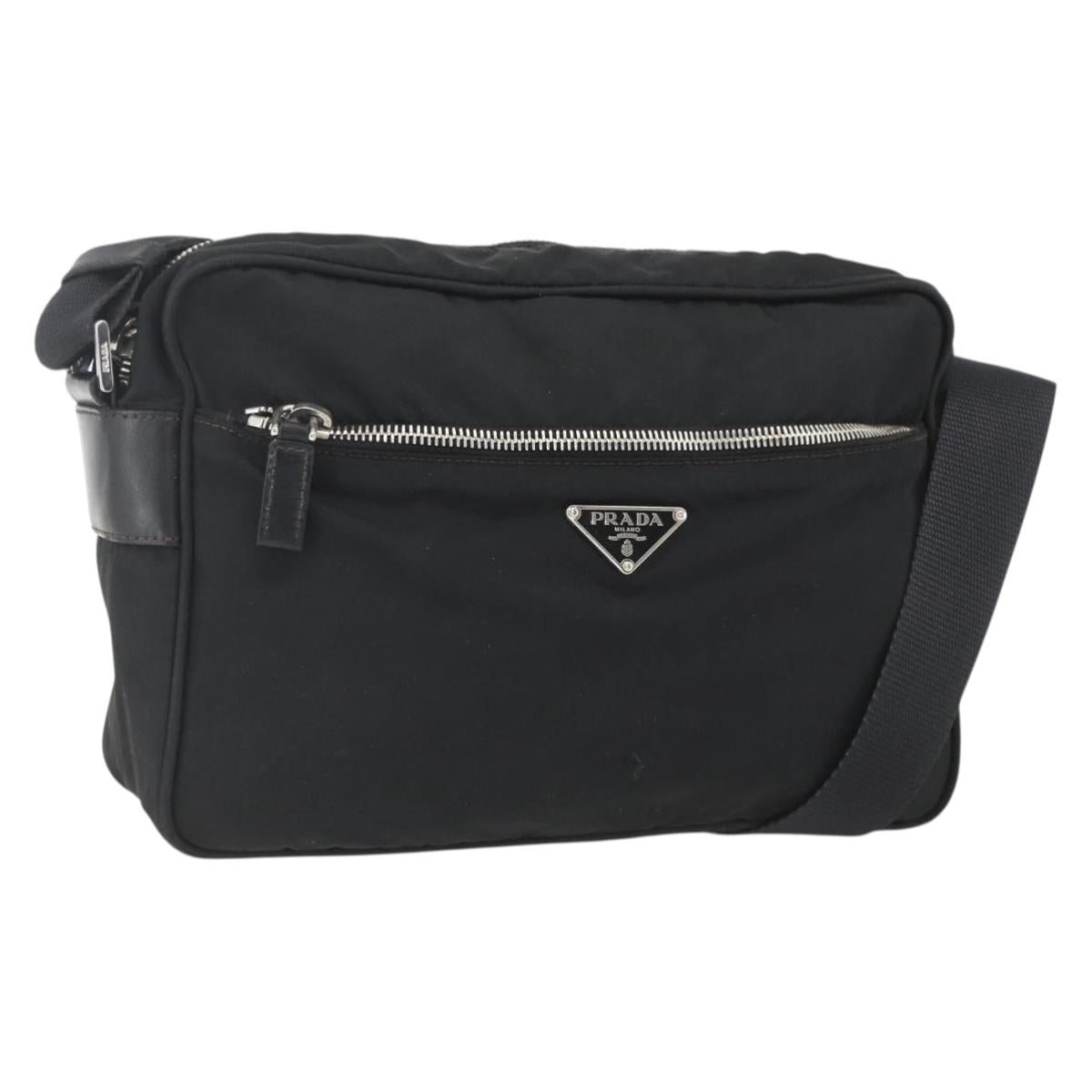 PRADA Shoulder Bag Nylon Black Silver Auth 165034