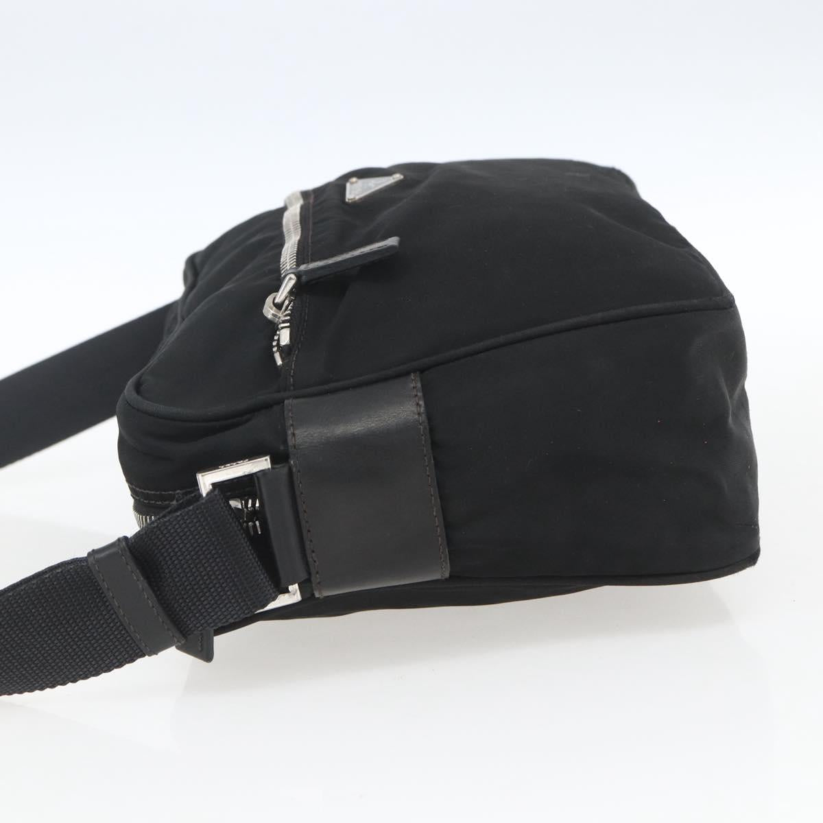 PRADA Shoulder Bag Nylon Black Silver Auth 165034