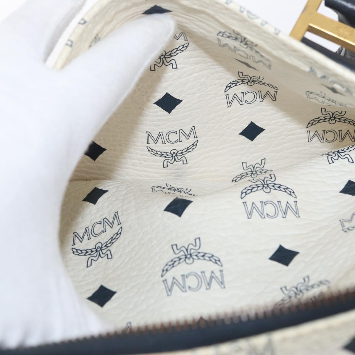 MCM Logogram Vicetos Hand Bag PVC White Gold Auth 165036