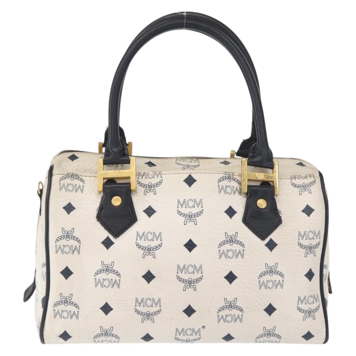 MCM Logogram Vicetos Hand Bag PVC White Gold Auth 165036