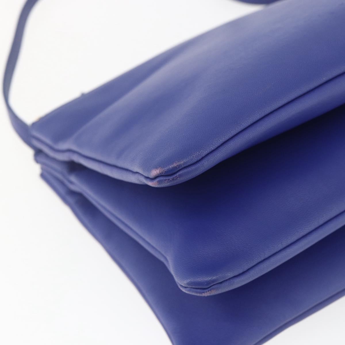 CELINE Trio Large Shoulder Bag Leather Blue Gold Auth 165038