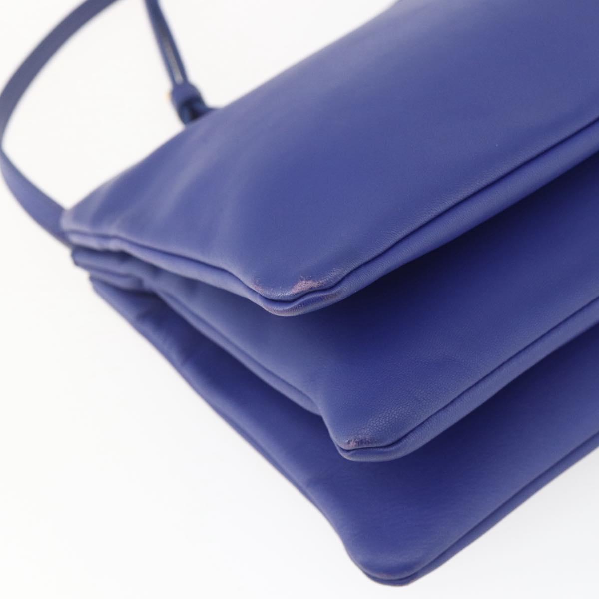 CELINE Trio Large Shoulder Bag Leather Blue Gold Auth 165038