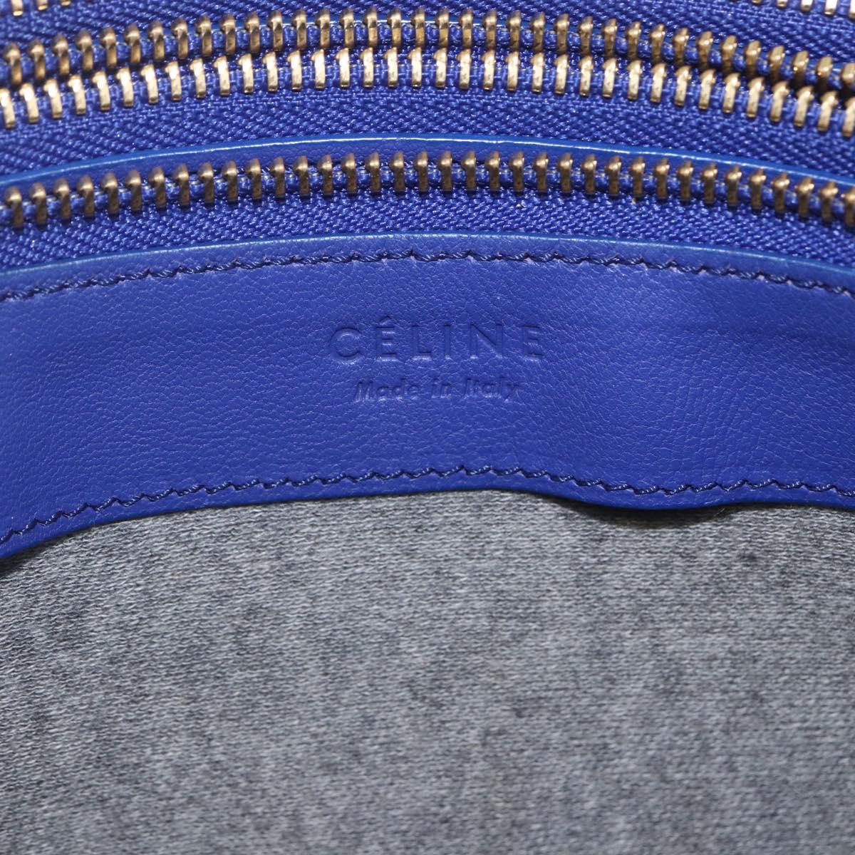 CELINE Trio Large Shoulder Bag Leather Blue Gold Auth 165038