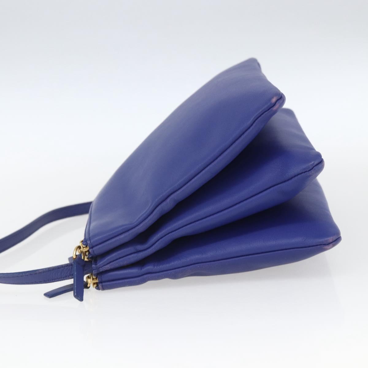 CELINE Trio Large Shoulder Bag Leather Blue Gold Auth 165038