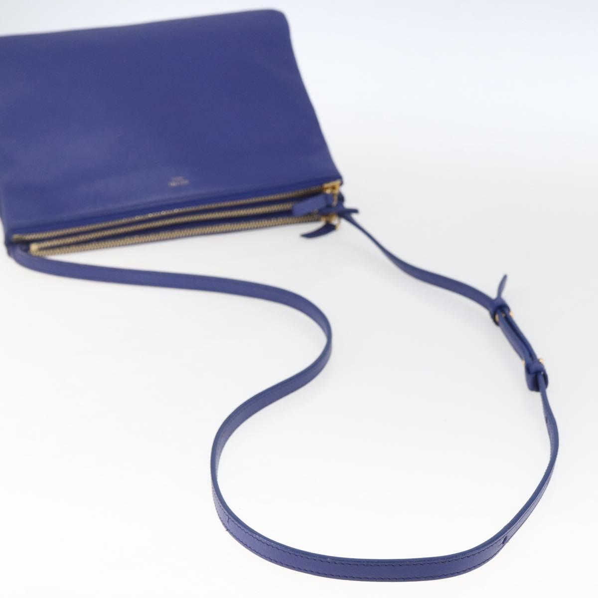 CELINE Trio Large Shoulder Bag Leather Blue Gold Auth 165038