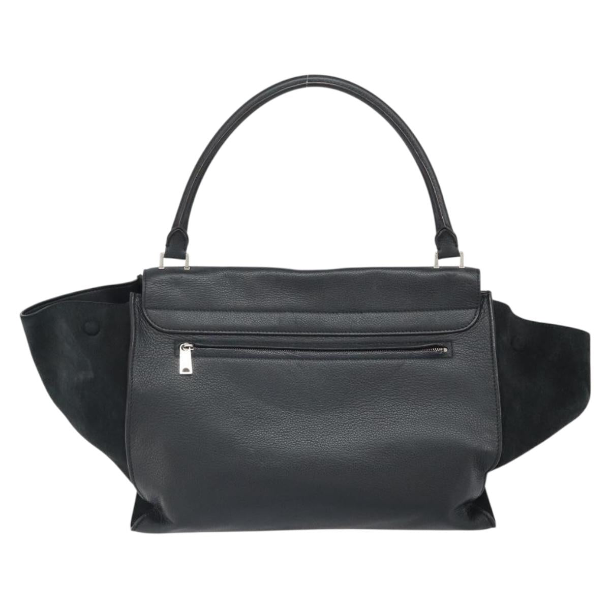 CELINE Trapeze Hand Bag Leather Suede Black Silver Auth 165042