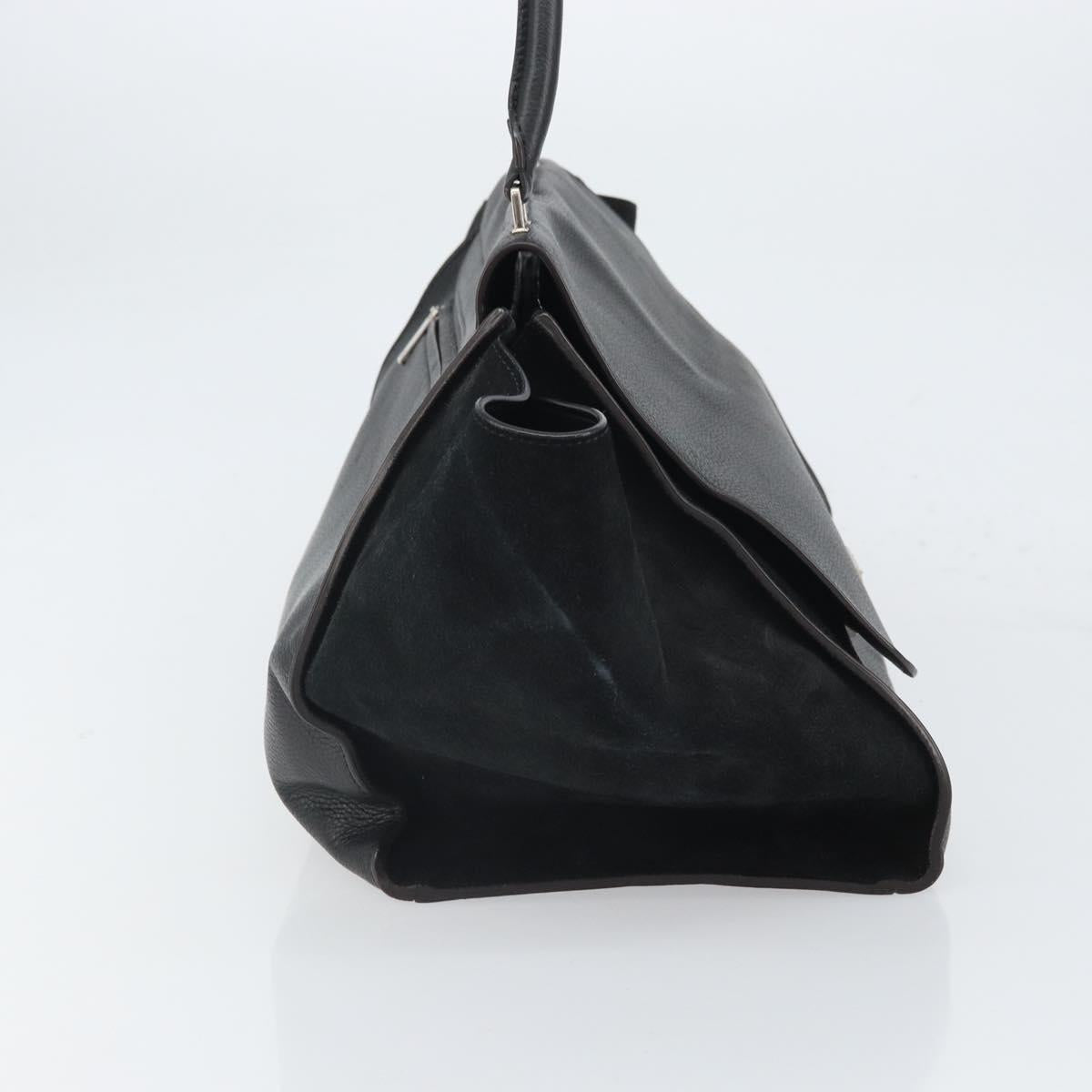 CELINE Trapeze Hand Bag Leather Suede Black Silver Auth 165042