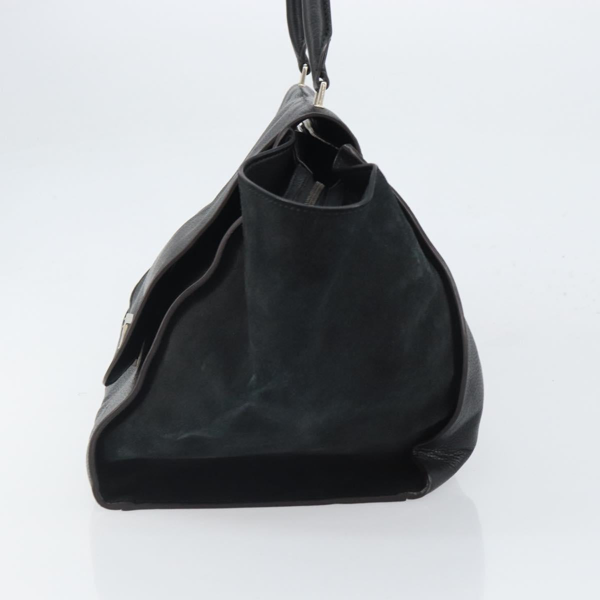 CELINE Trapeze Hand Bag Leather Suede Black Silver Auth 165042