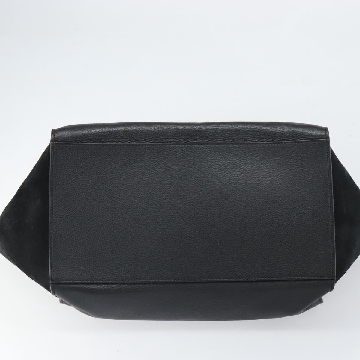 CELINE Trapeze Hand Bag Leather Suede Black Silver Auth 165042