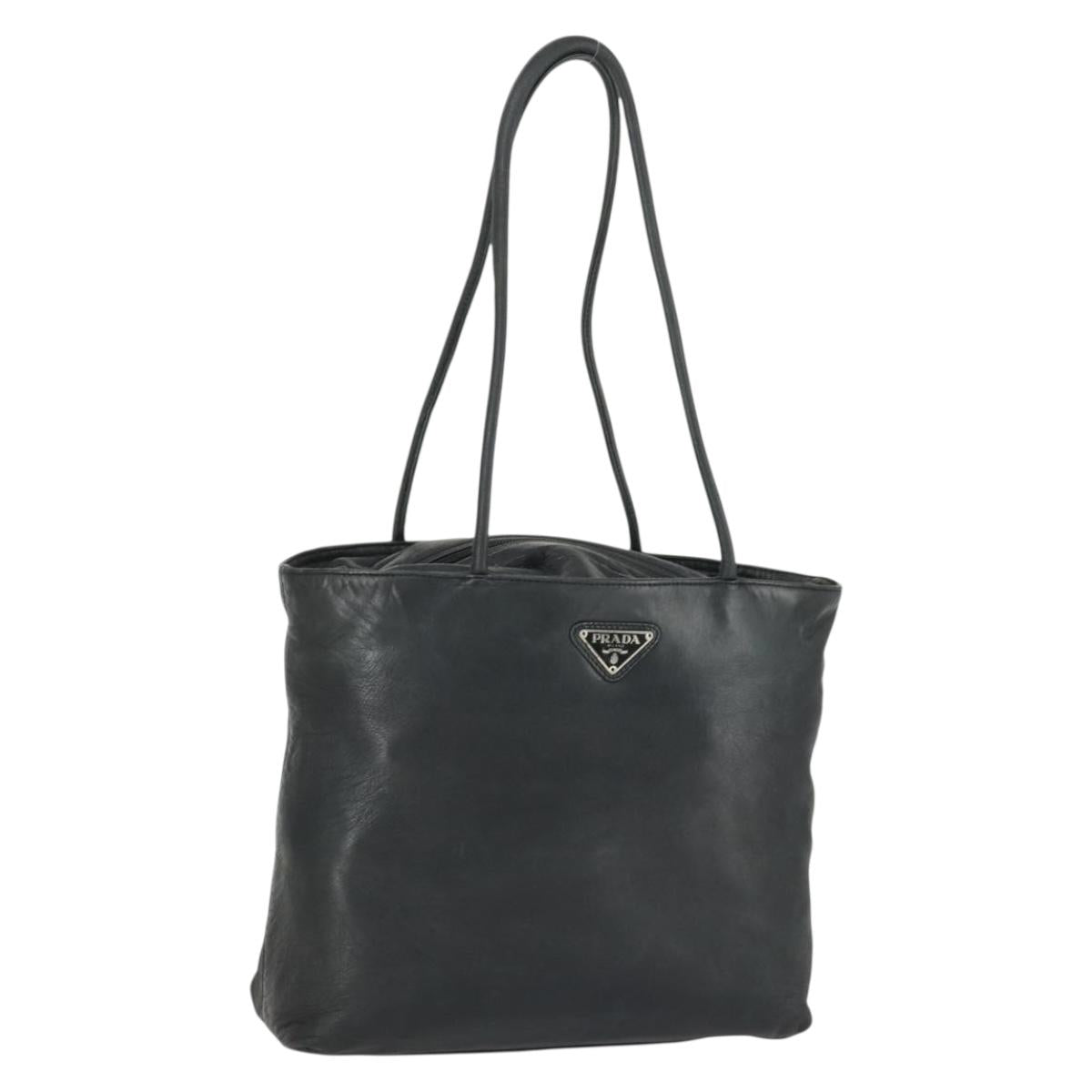 PRADA Tote Bag Leather Black Auth 165044
