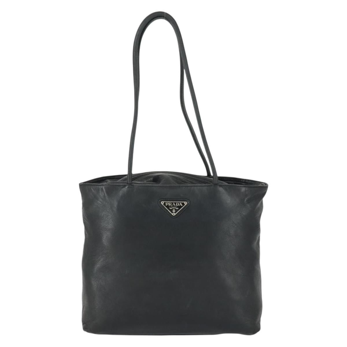 PRADA Tote Bag Leather Black Auth 165044