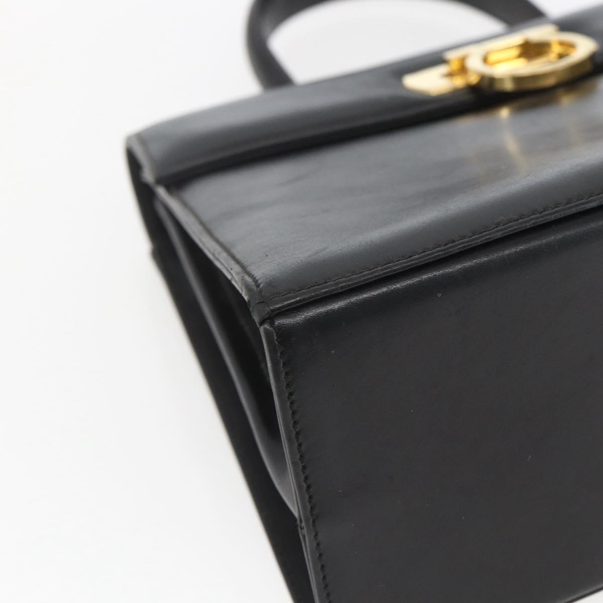 Salvatore Ferragamo Gancini Hand Bag Leather Black Gold Auth 165048