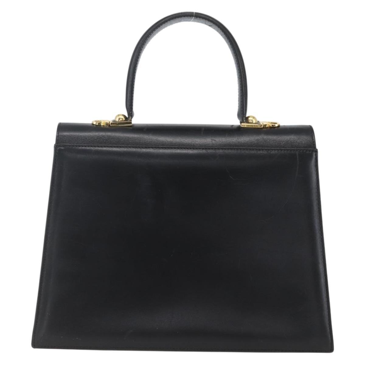 Salvatore Ferragamo Gancini Hand Bag Leather Black Gold Auth 165048