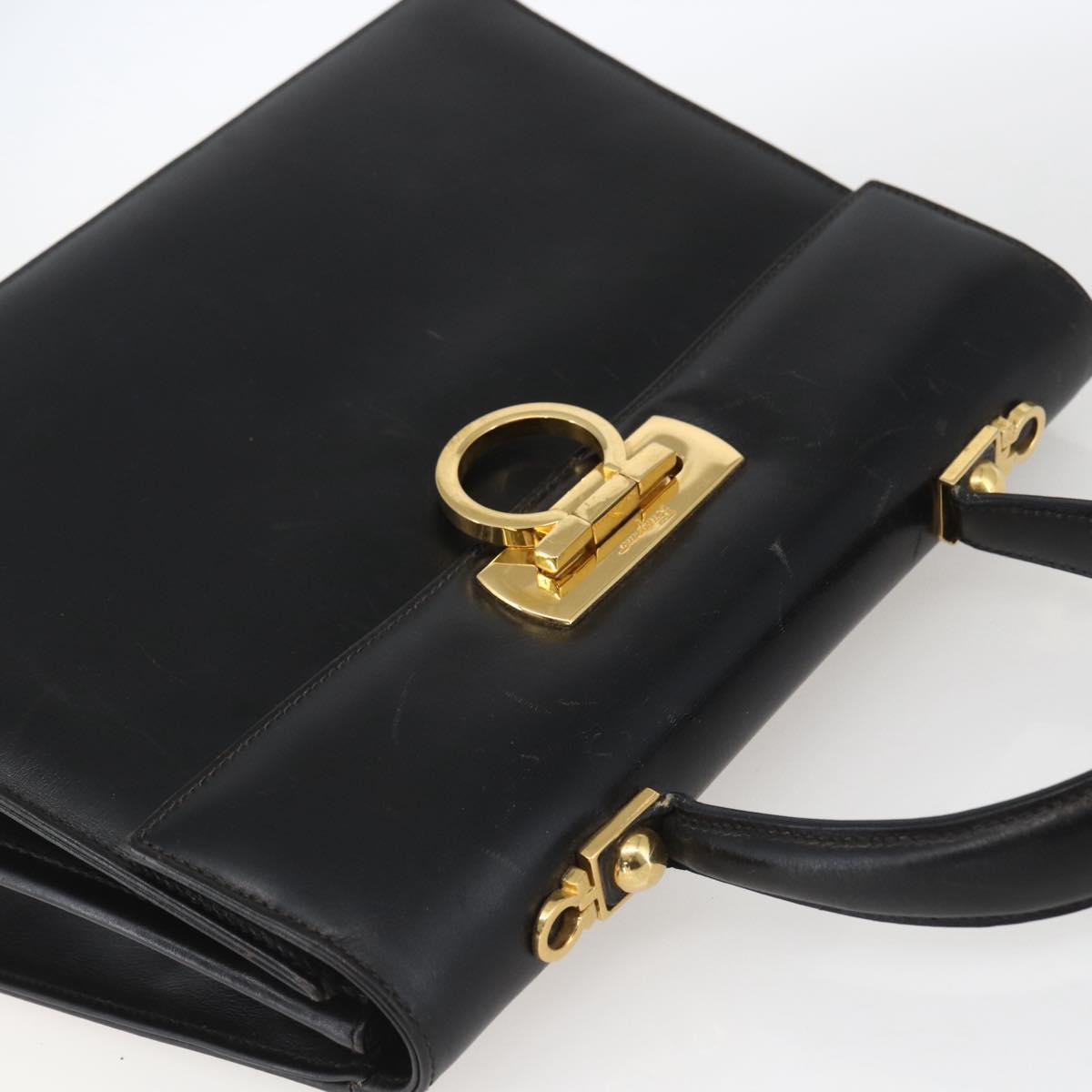 Salvatore Ferragamo Gancini Hand Bag Leather Black Gold Auth 165048