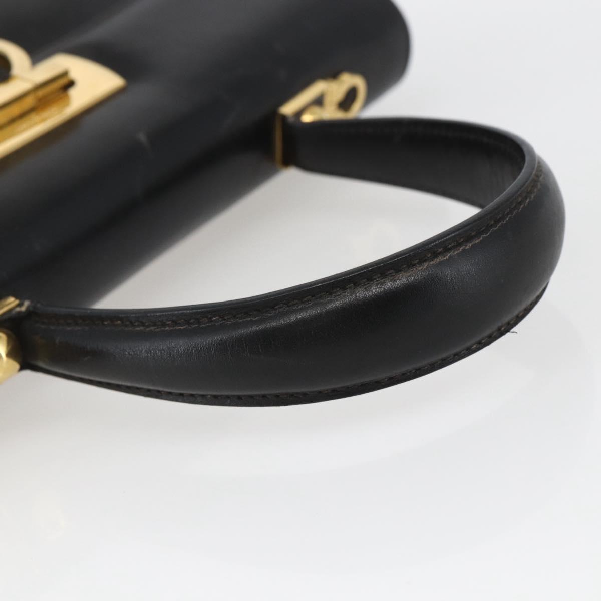 Salvatore Ferragamo Gancini Hand Bag Leather Black Gold Auth 165048