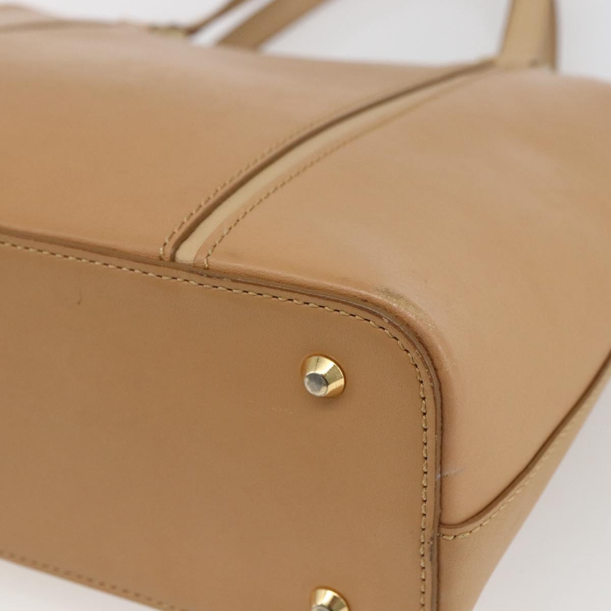 BURBERRY Hand Bag Leather Beige Gold Auth 165049