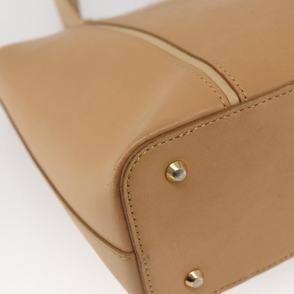 BURBERRY Hand Bag Leather Beige Gold Auth 165049