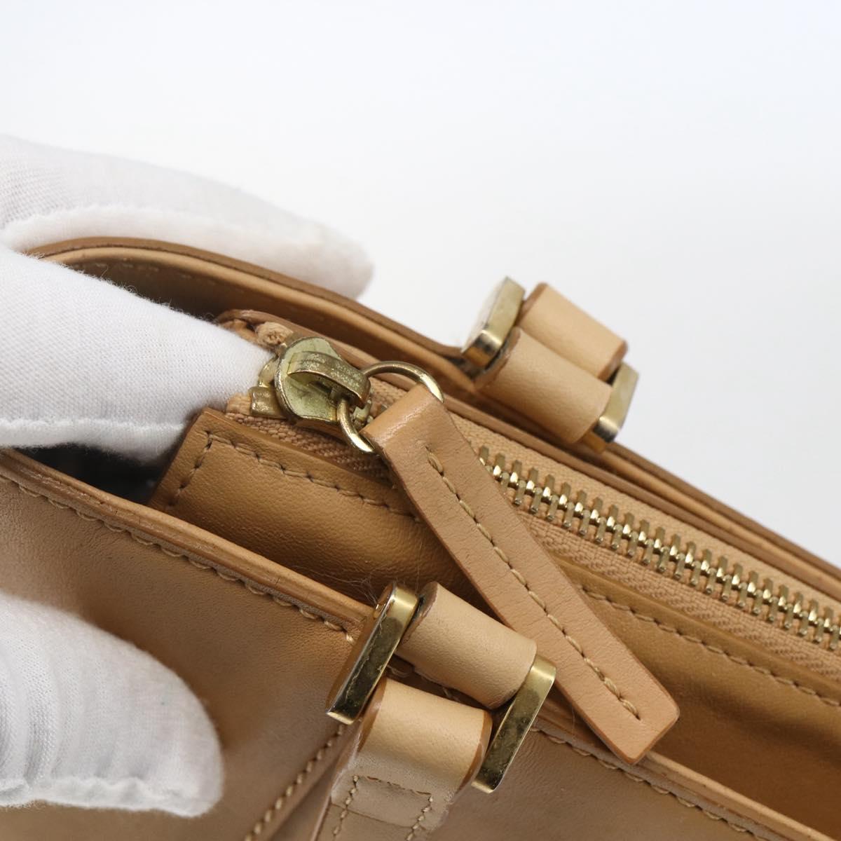 BURBERRY Hand Bag Leather Beige Gold Auth 165049