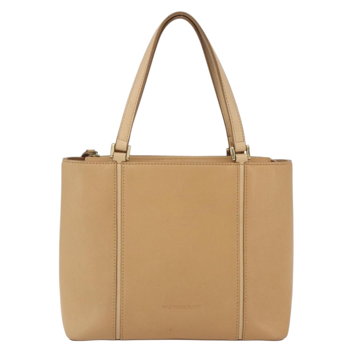 BURBERRY Hand Bag Leather Beige Gold Auth 165049