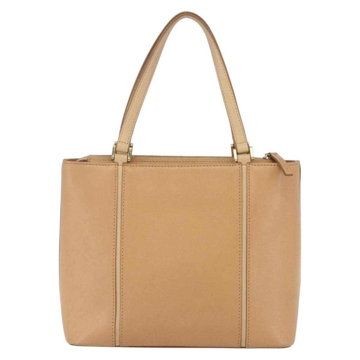 BURBERRY Hand Bag Leather Beige Gold Auth 165049