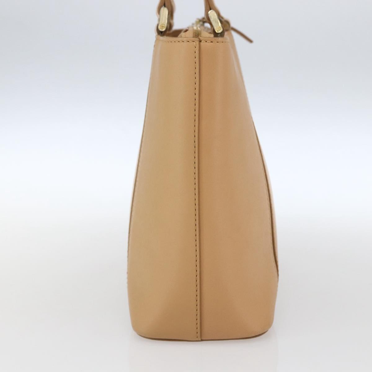 BURBERRY Hand Bag Leather Beige Gold Auth 165049