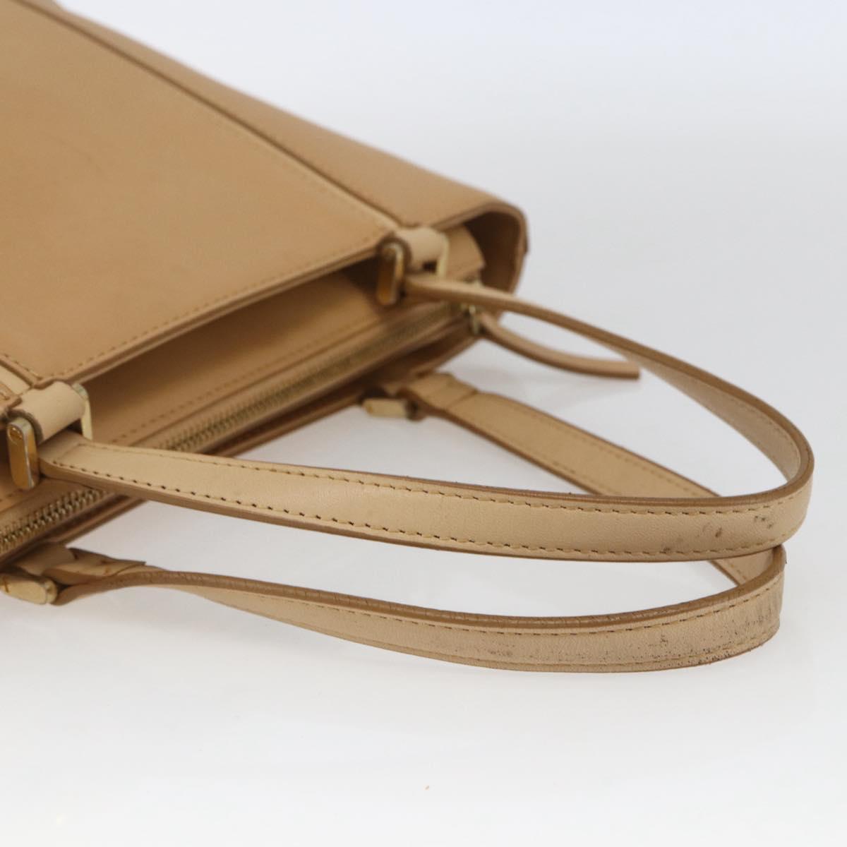 BURBERRY Hand Bag Leather Beige Gold Auth 165049