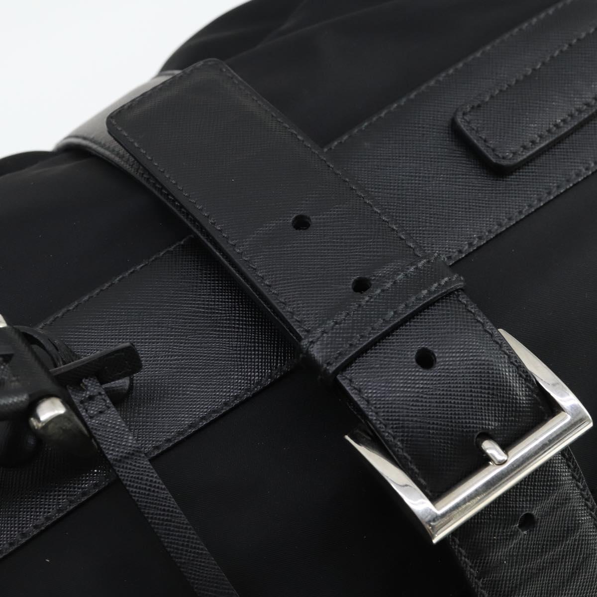 PRADA Carry Case Suitcase Nylon Leather Black Silver Auth 165055