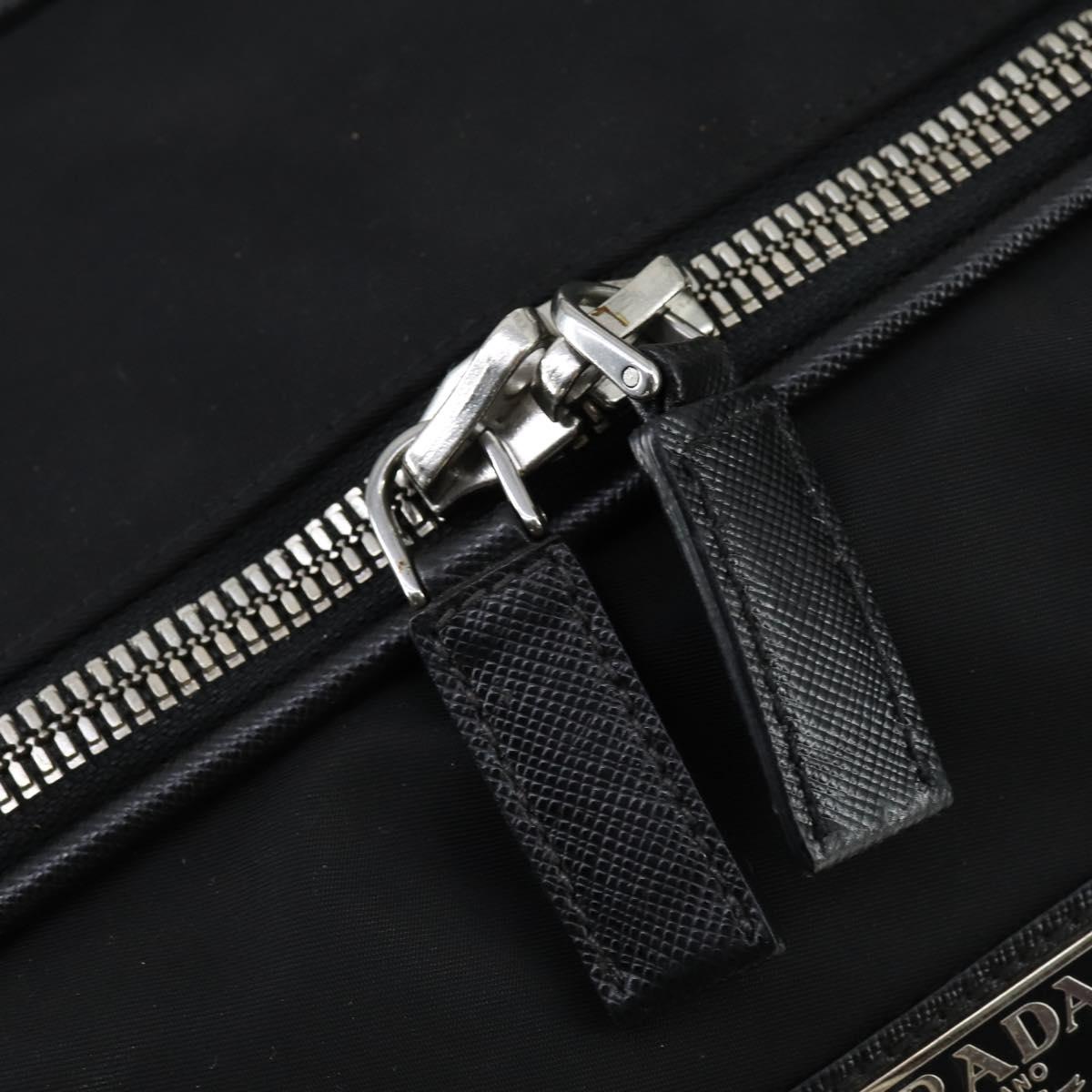 PRADA Carry Case Suitcase Nylon Leather Black Silver Auth 165055