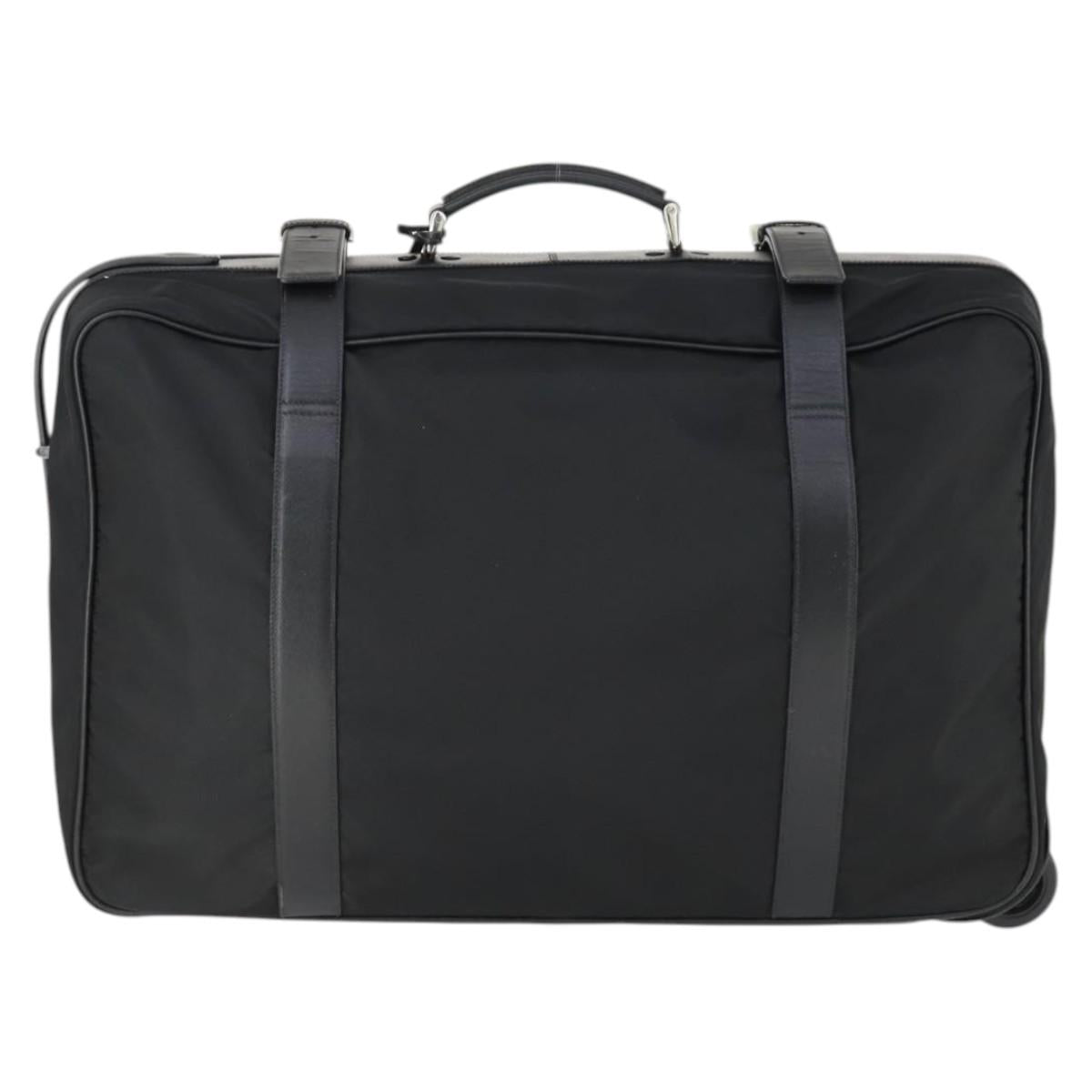 PRADA Carry Case Suitcase Nylon Leather Black Silver Auth 165055