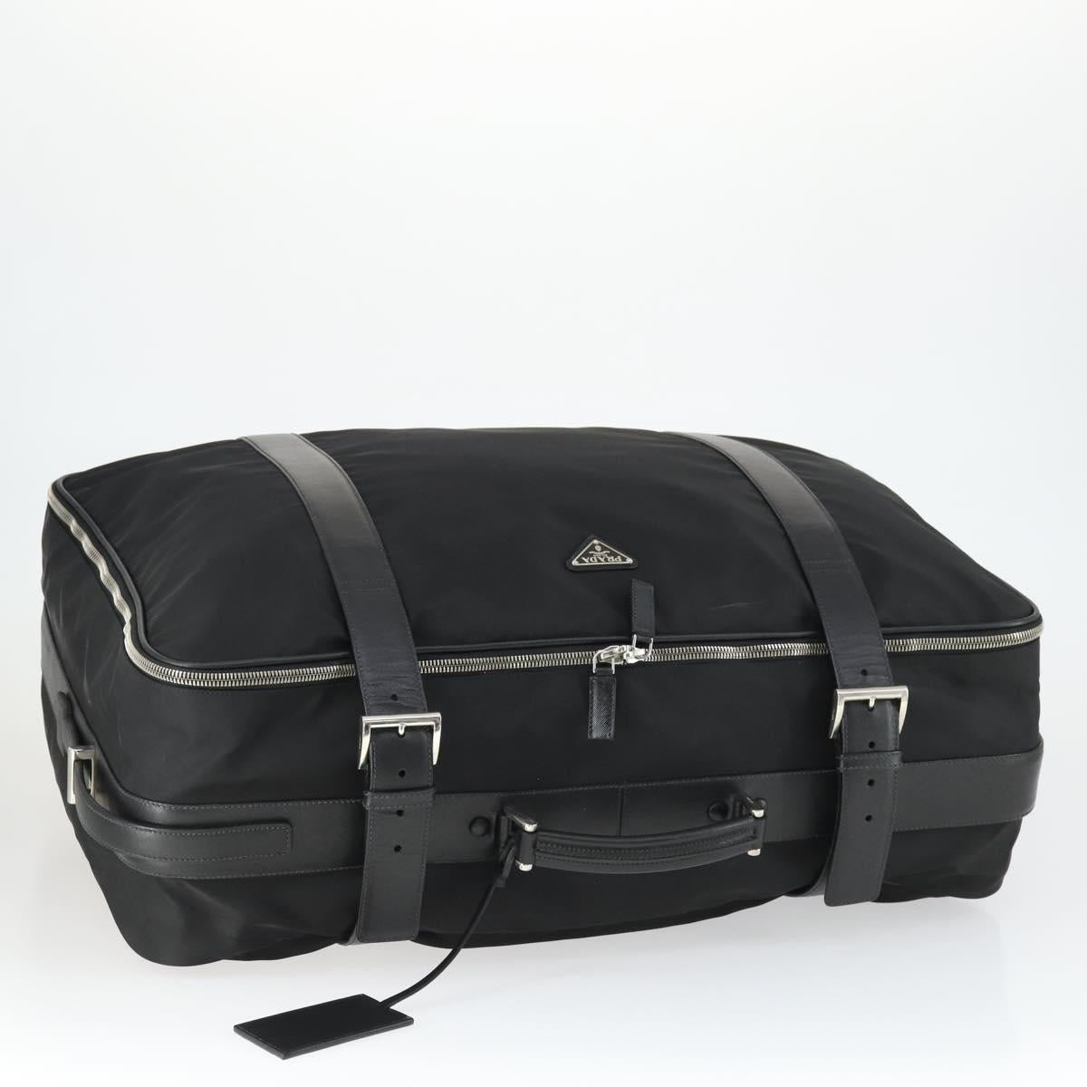 PRADA Carry Case Suitcase Nylon Leather Black Silver Auth 165055