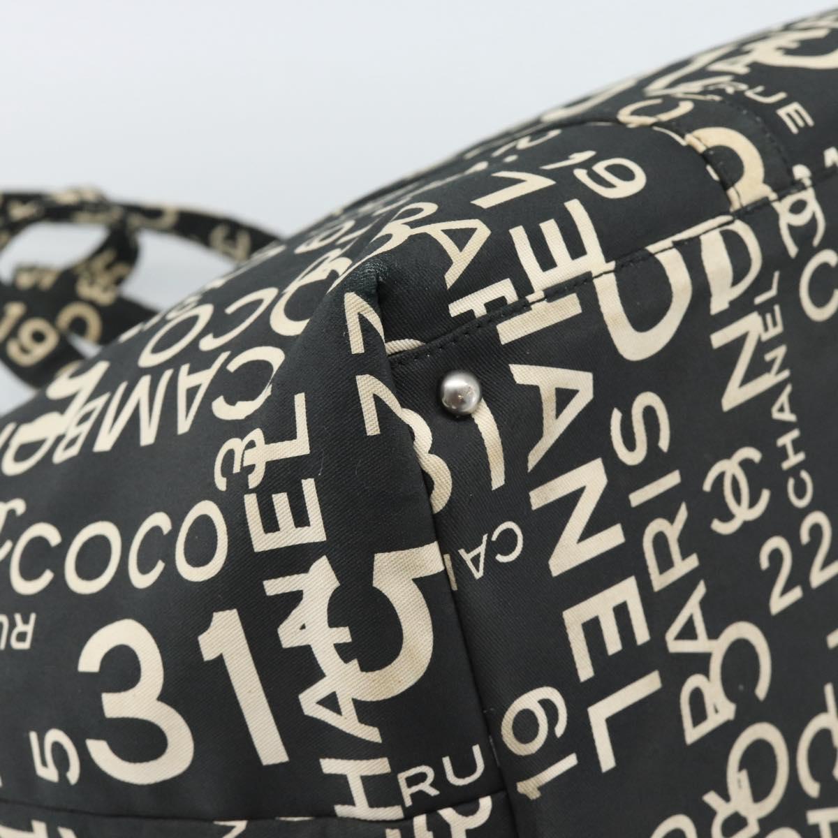CHANEL By Sea Line Tote Bag Canvas Black Silver CC Auth 165062