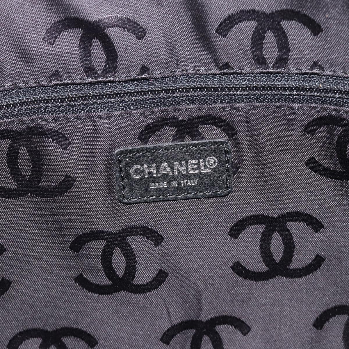CHANEL By Sea Line Tote Bag Canvas Black Silver CC Auth 165062