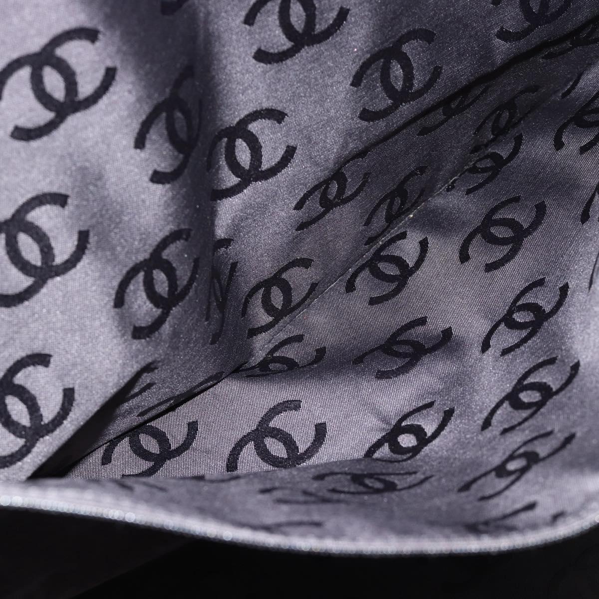 CHANEL By Sea Line Tote Bag Canvas Black Silver CC Auth 165062