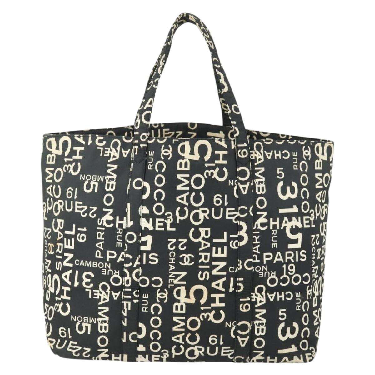 CHANEL By Sea Line Tote Bag Canvas Black Silver CC Auth 165062