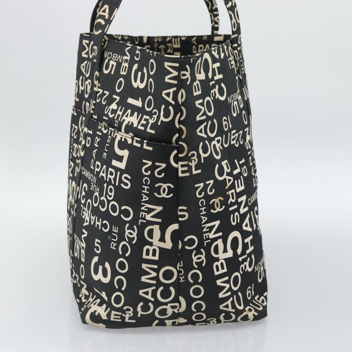 CHANEL By Sea Line Tote Bag Canvas Black Silver CC Auth 165062