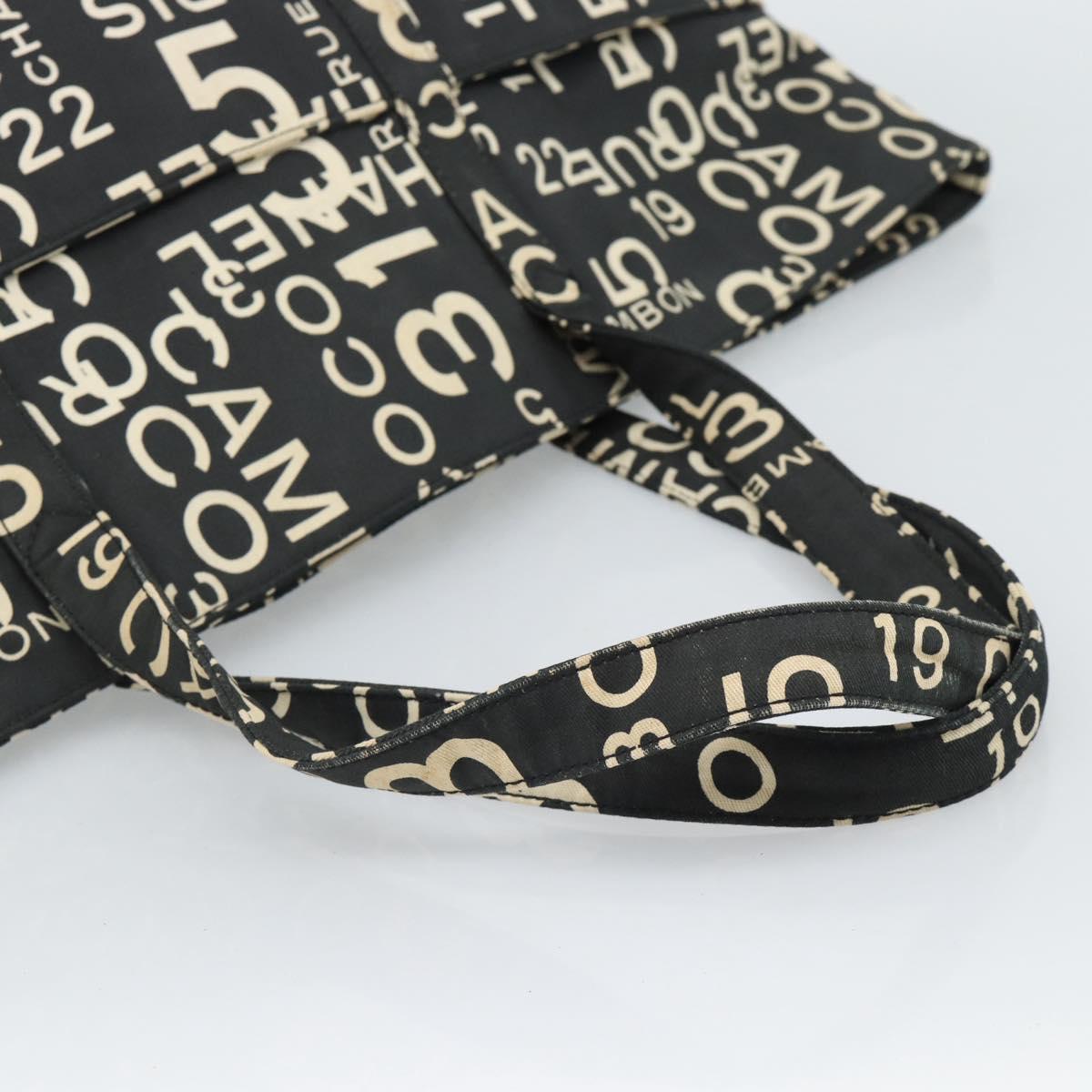 CHANEL By Sea Line Tote Bag Canvas Black Silver CC Auth 165062