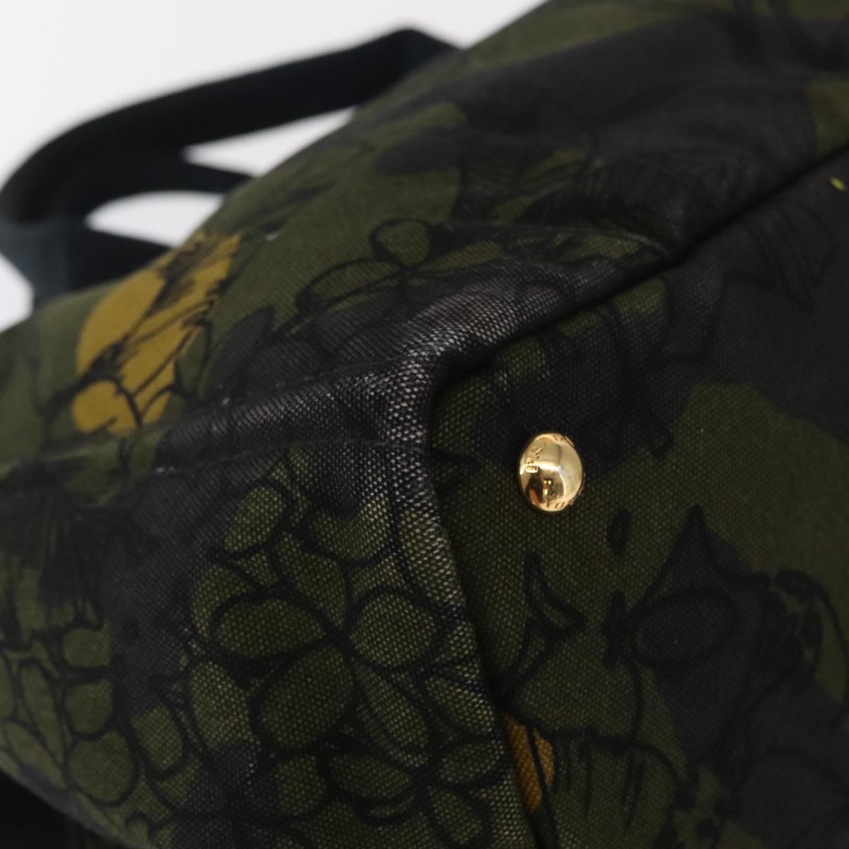 PRADA Camouflage Canapa GM Tote Bag Canvas Khaki Gold Auth 165063
