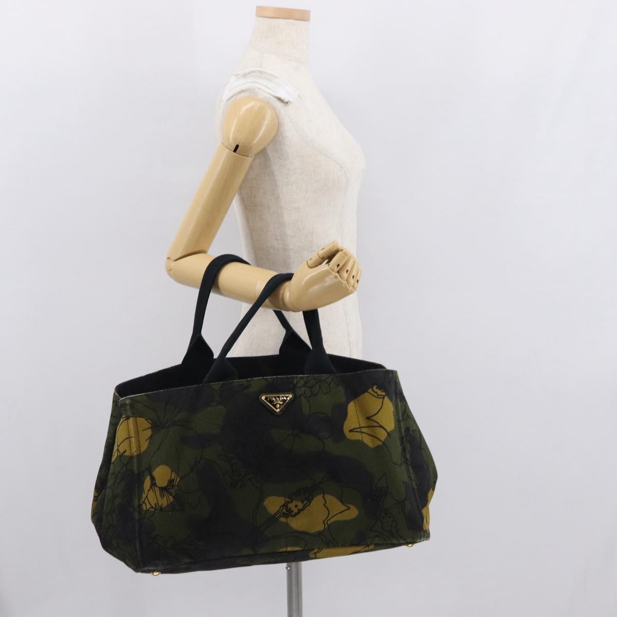 PRADA Camouflage Canapa GM Tote Bag Canvas Khaki Gold Auth 165063